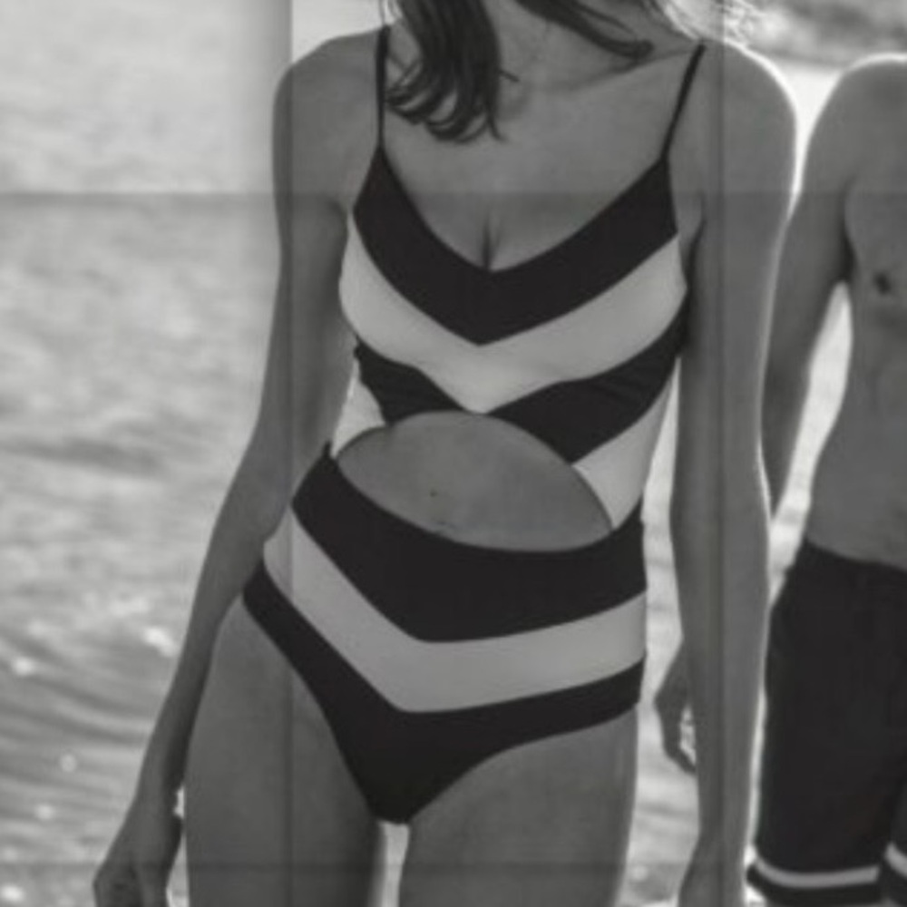 Odyssee-Blue and White large stripe One-Piece Swimsuit - Picture 2 of 6